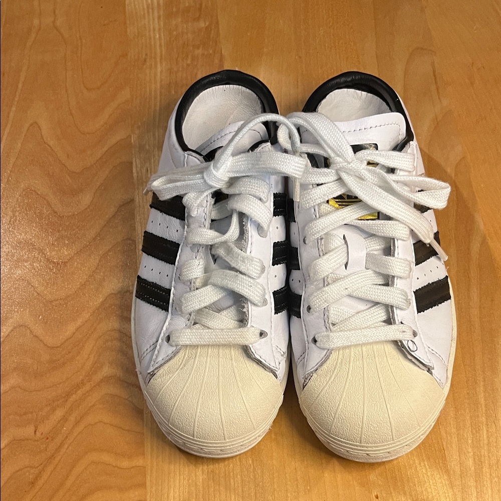 adidas Kids White and Black Classic Shell-Toe Sneakers